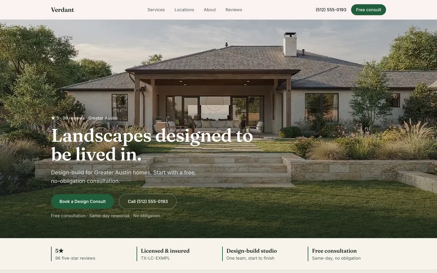 A Spotlight sample website for a landscaping business