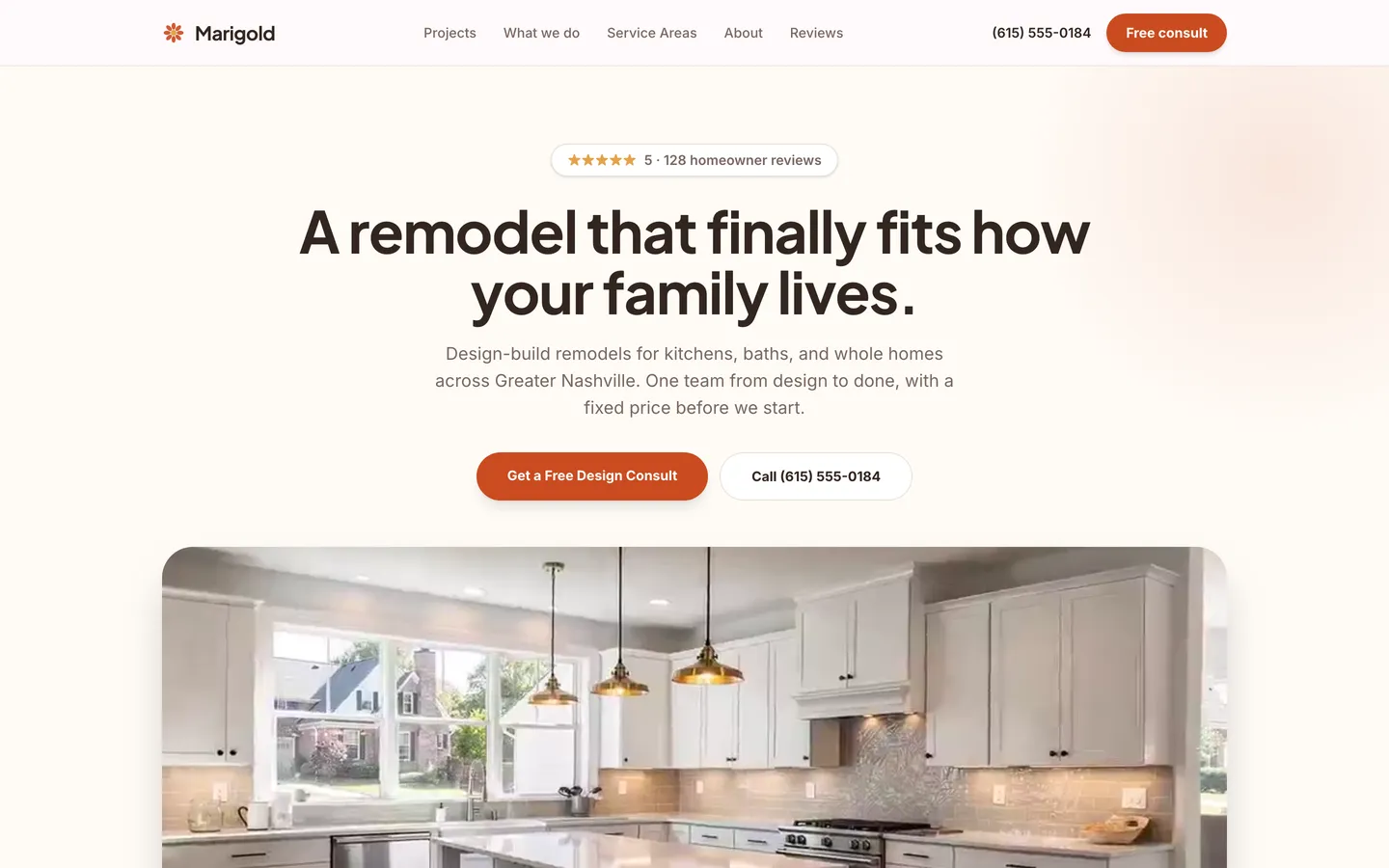 A Spotlight sample website for a remodeling business