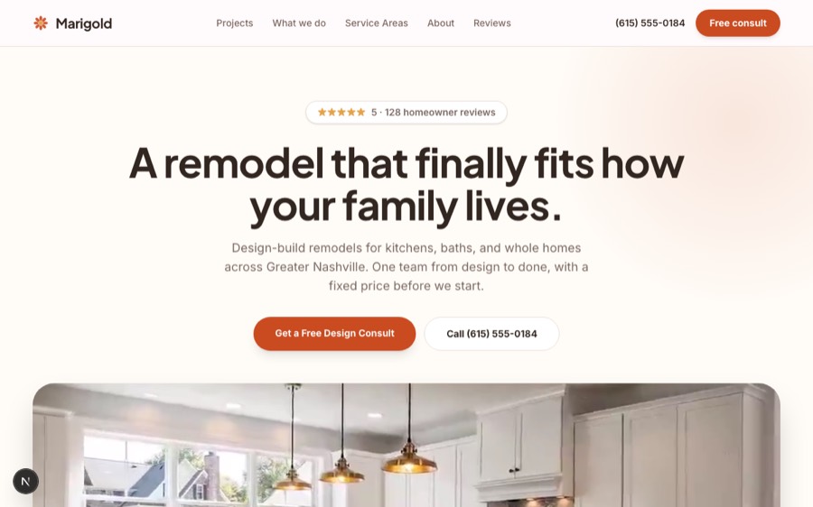 The Meridian site, a sample build for a remodeling business